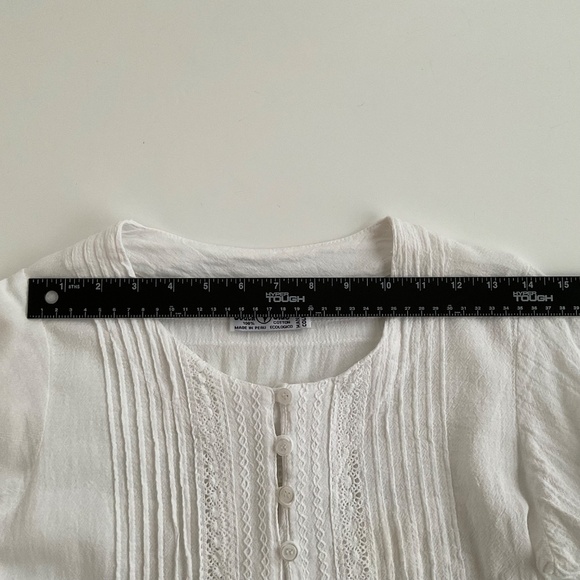 American South Side Embroided Blouse SzS White Hearts Romantic Peasant Boho Chic - Picture 6 of 12